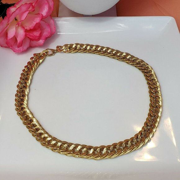 Gold Tone Link Thick Choker Statement Necklace Chic Collar Runway Chain 20" - Picture 3 of 11